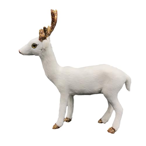 TOYANDONA Realistic Simulation Deer Model Plush White Reindeer Ornament Miniature Artificial Wild Animal Desktop Decoration for Christmas Home