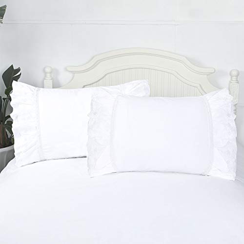Yinfung Eyelet Pillow Shams Lace Ruffled Standard White Shabby Chic Farmhouse Pillowcases Set Of 2 Pretty Elegant Cotton Country French Cottage Embroidered Floral Victorian Crochet Trim 20X26 thumb #2