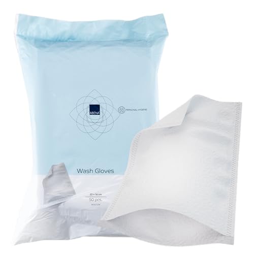 Abena Wash Gloves | Pack of 50 | Disposable Flannels | Ultrasonic Seal | Dermatologically Tested | Substitute for Body Wipes and Incontinence Wipes