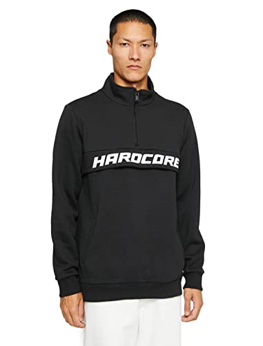 Koton Felpa Basic da Uomo, con Scollo Alto, con Zip, con Logo Stampato, Multicolore, Nero (999)., S