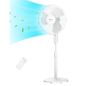Midea MFS400M0APW0 – Ventilador de pie (40 W, altura regulable, ventilador silencioso con mando a distancia, 3 niveles de velocidad, oscilación 85°, altura ajustable de 1,1 a 1,3 m), color blanco