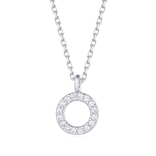 Carleen 18K White Gold Plated 925 Sterling Silver Round CZ Cubic Zirconia Paved Open Circle Dainty Pendant Necklace for Women Girls 16