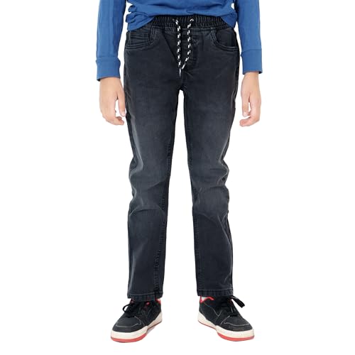 NOROZE Casual Retro Denim Pants Tapered Leg Design Stretchable Jeans Joggers Sweatpants Style Trouser with Elasticated Drawstring Waist (UK, Age, 5 Years, 6 Years, Regular, Denim Jeans Black)