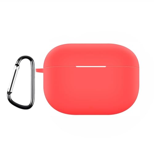 Image of Prolet Silicone Case for Realme Buds T300, Soft 360 Full Protection Shockproof Dustproof Cover with Carabiner Hook, Anti-Slip Durable Protective Case for Realme Buds T300 Earbuds - Red