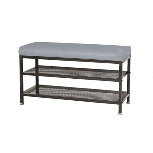 Banc de rangement avec assise haute résilience et étagère en métal