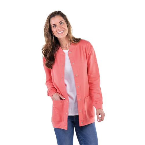 Catalog Classics Womens Fleece Jacket Snap Front Cardigan Sweatshirt for Women, 3X, Coral