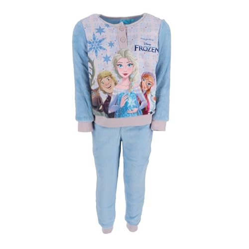 Disney Frozen Eiskönigin ELSA und Anna Mädchen Lang Pyjama Schlafanzug aus 100% Coral Fleece Süß Zweiteiliger Nachtwäsche Geschenk Gr. 104-128cm...