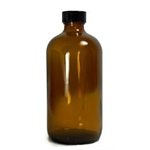 Qorpak GLC-02010 Amber Glass Boston Round Bottle with 33-400 Black Phenolic Polyseal Cone Lined Cap, 94mm OD x 210mm Height, 32oz Capacity Case of 30