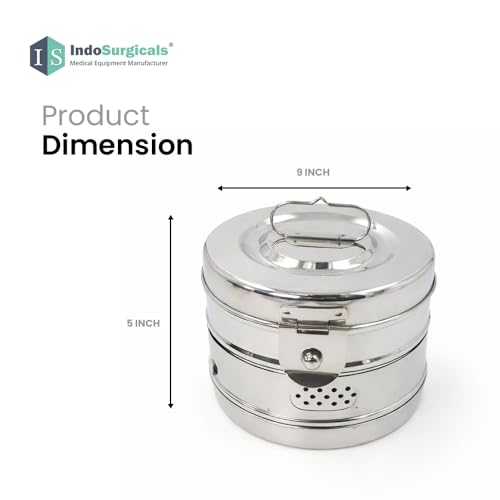 Image of IS IndoSurgicals Stainless Steel Dressing Drum, Super Deluxe Quality Seamless, Diameter X Height (9 inchX5 inch)