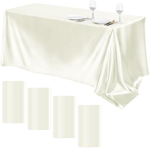 Image of TURSTIN 4 Pack Ivory Satin Tablecloth, 102 x 58 Inch Overlay Table Cover