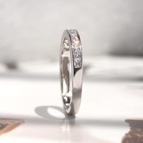 DoubleAccent Sterling Silver Wedding Ring Princess Cut Channel Set Wedding Band 3MM (Size 5 to 12)3