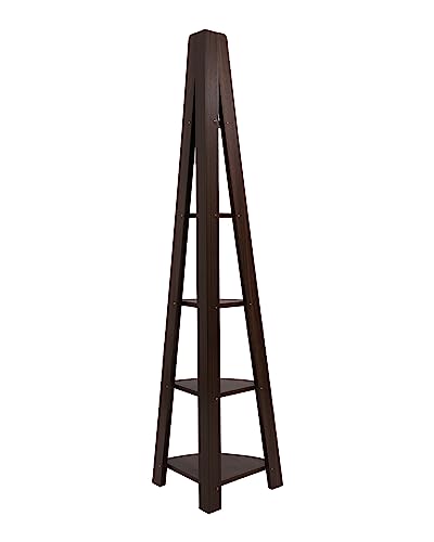 Image of DeckUp TIVA Engineered Wood Corner Ladder Book Shelf (Walnut, Matte Finish)