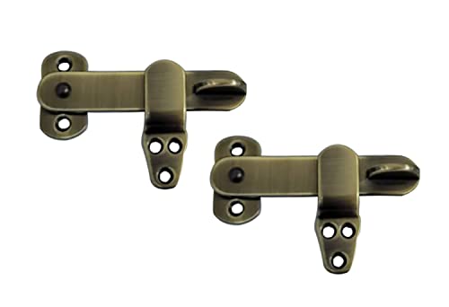 QCAA Solid Cast Brass Barn Door Latch for Cabinet Door 4", Brushed Antique Brass, 2 Pack, Made in Taiwan