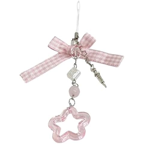 ZEPFJHE Plaids Bow Beaded Keychain Fashionable Handmade Phone Lanyard Stylish Phone Chain for Fashion forward Individuals Cover