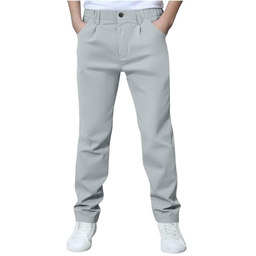 Boys School Uniform Pant Formal Flat Front Suit Trousers Fashion Straight Front Button Casual Dress Pants with Pockets Sky Blue