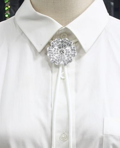 Image of PEARLY JUN Bolo Tie for Men Women Rhinestone Bling Western Cowboy Brown Leather Country Style String Wear Shirt Vest