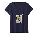 Womens US Naval Academy Navy Midshipmen Distressed Primary V-Neck T-Shirt