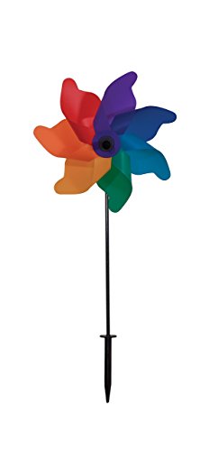 In the Breeze Pinwheel Spinner on Fiberglass Pole, Rainbow Poly Petal Pinwheel, 12-Inches, 2869