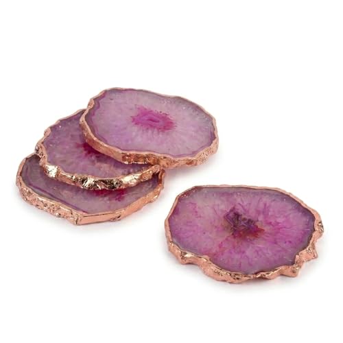 Image of Natural Agate Stone Tea Coasters Set | Premium Stone Coasters for Tea, Coffee & Glass | Heat Resistant Coasters for Dining Table, Office Desk & Home Decor | Pack of 4 | Color -Pink