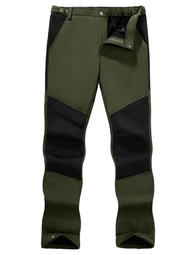 TOMEEK Pantalones Hombre Invierno Impermeable Outdoor Esquí Pantalón de Trabajo Hombre para Actividades Exteriores y Trabajos al Aire Libre Pantalón Bicicleta Senderismo Térmico(Verde Militar,L)