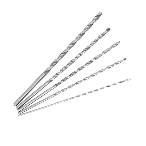 5Pcs Extra Long High Speed Steel Straight Shank Drill Bit Tool 2mm 5mm for Aluminum, Wood, Plastics