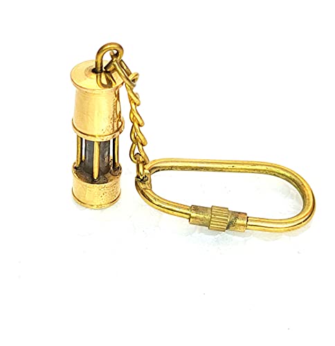 Llavero de latón con lámpara de minero, acabado dorado, diseño de lámpara de seguridad en miniatura, tema marítimo náutico
