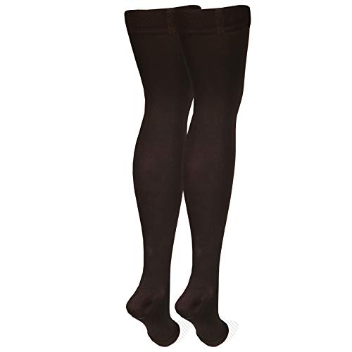 Nuvein Medical Compression Stockings, 20-30 Mmhg Support, Women & Men Thigh Length Hose, Open Toe, Black, Medium #TOP5