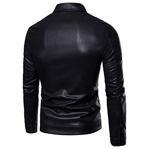 Maiyifu-GJ Men's Lapel Faux Leather Jacket Casual Vintage Pu Leather Jackets Lightweight Zip Up Biker Motorcycle Coat2