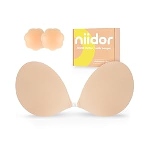 Niidor – Brasier adhesivo de silicona sin tirantes, invisible, con efecto push up, para vestido sin espalda, con cubiertas reutilizables para pezones