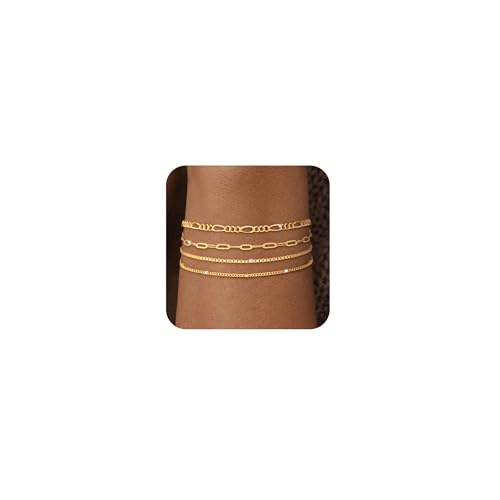 Jikasi Gold Bracelets for Women 4Pcs Stackable Paperclip Bracelets Layered Waterproof Gold Bracelets Minimalist Fashion Jewelry Gift for Women