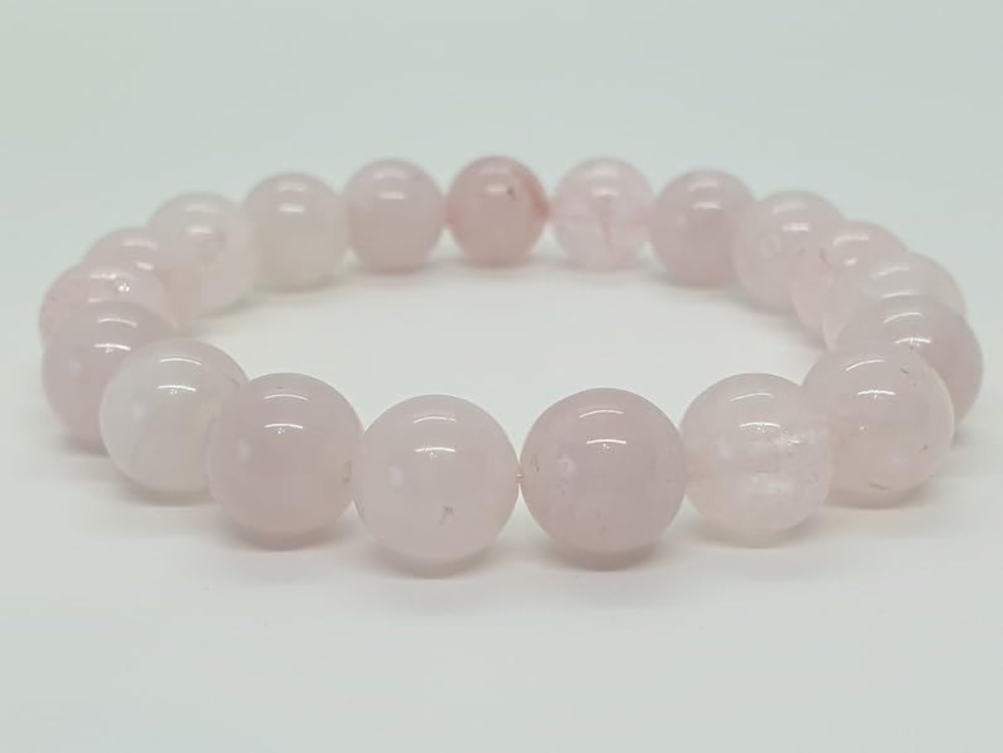 Unisex Natural Rose Quartz 10mm Smooth Cut Bead Stretchable Bracelet