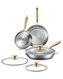 Titanium Pans for Cooking | 8/10/12 Inch Tagine Pure Titanium Skillet Set with Lids | Hammered Chef-Grade...