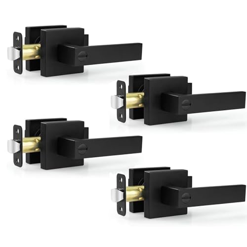 Estmoon 4 Pack Black Door Handles - Interior Door Knobs with Lock for Bedrooms, Keyless Privacy Door...