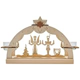 Erzwelt - Teelichtbogen – Holz Teelichthalter mit 3 Teelichtgläsern – Fenster- & Tischdeko für Weihnachten – Original Erzgebirge Weihnachtsdeko – Motiv Engel und Bergmann – 14 x 20 x 7 cm