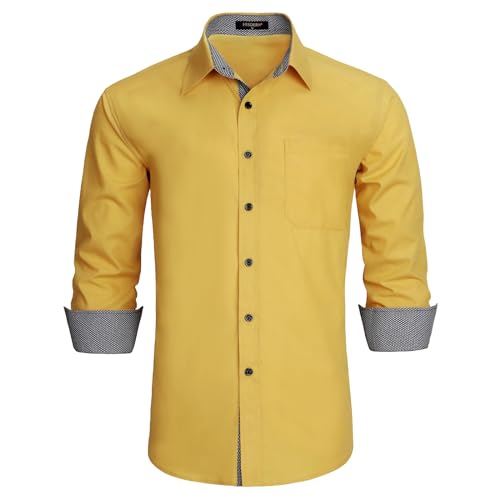 Image of HISDERN Mens Dress Shirts Long Sleeve Button Down Casual Shirts for Men Inner Contrast Formal Business Tuxedo Wedding Shirt