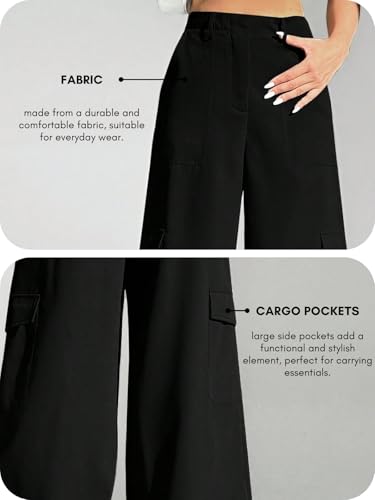 Image of GRECIILOOKS Cargo Pants For Woman | Trousers For Womans |High Waist Cotton Trouser for Women - Flared Parachute Pants with Side Pockets |Womens Cargo Pant | Elegant for College & Events (Available in Plus Size)