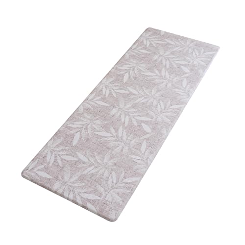 Koniroom キッチンマット 和モダン グレーベージュ 植物柄 拭ける 防水 防汚 防炎 滑り止め PVC 台所マット 45×180cm 厚さ10mm ナチュラル シンプル