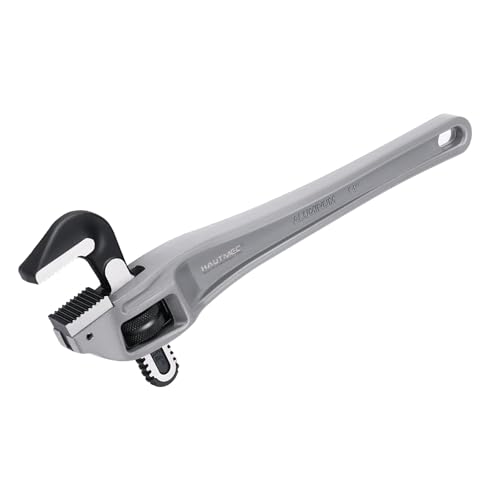 Image of HAUTMEC 14 Inch Aluminum Offset Pipe Wrench, Heavy Duty Adjustable Plumbing Wrench, 2 inch Jaw Capacity, 40% Lighter Drop Forged Construction, for Use in Tight Spaces HT0189