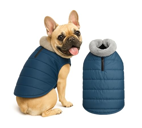 Image of The Pets Company Dog Winter Coat Jacket, Cloth, Windproof, Waterproof, Light Weight, Washable, Ultra Warm Thick Fleece Lined Dog Vest for Cold Weather Protection, (Navy, Small - Medium - 16 Inch)