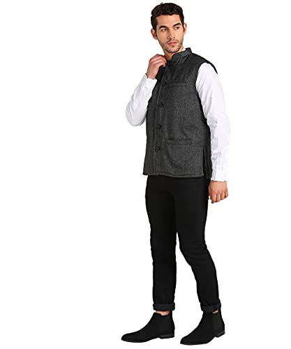 Image of Men's GREY TEXTURED Bandhgala Ethnic Nehru Jacket Waistcoat
