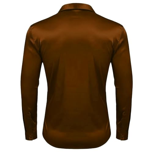 Image of BABIRUSA Men's Satin Full Long Sleeve with Solid Button Down Regular Fit Collared Neck and Standard Length Shirt (Satin-FS-$Parent)