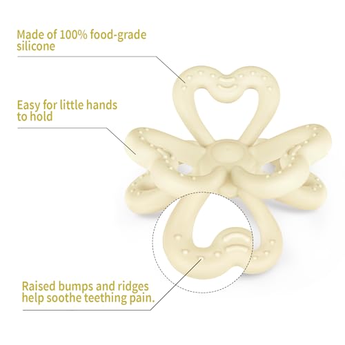 Image of Haakaa Silicone Clover Teether Toy - Food Grade Silicone Teething Toys for Babies 3-6 Months 6-12 Months, Soft & Easy Hold Chew Toy for Infant, BPA Free (Oat)