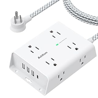 Surge Protector Power Strip - 8 Widely Outlets with 4 USB Ports(1 USB C Outlet), Addtam 3-Side Outlet Extender Strip with 5Ft Extension Cord, Flat Plug, Wall Mount for Dorm Home Office, ETL Listed