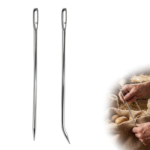 tiyiyok 2 Piezas Agujas de Ojo Grande 17cm, Agujas de Coser, Fácil de Enhebrar, Adecuado para Cuero, Papel Tapiz y Telas Gruesas, Bordado en Tapices de Cuero, Fabricación Artesanal de Alfombras