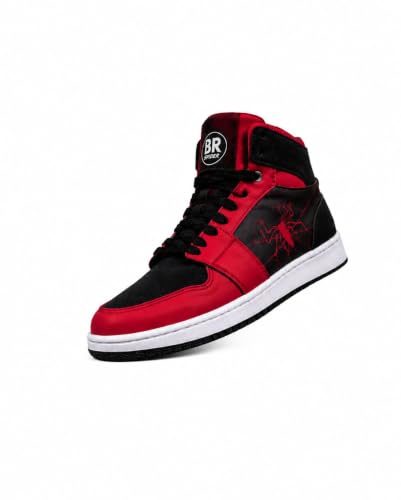 BROOMI High-Top Sneakers with Spider Web Print, Lace-Up RED_BLACK - Image 2