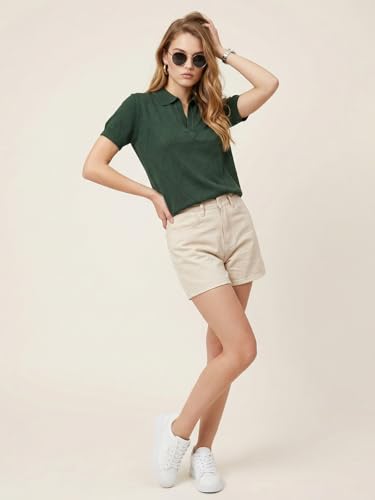 Image of JUNEBERRY Women's Flatknit Solid Half Sleeve Polo T-Shirt with Collared Neck, Casual Style for Office, Travel, (Sizes S to 2XL)