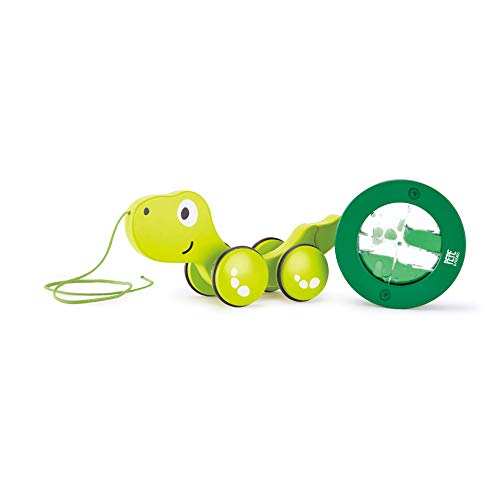 Hape Tito Pull Along | Wooden Turtle With Swirling Shell Pull Toddler Toy, Green #TOP3