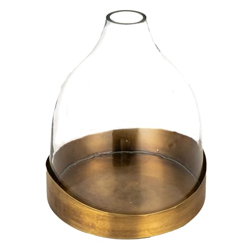 Creative Co-Op Sophisticated Glass Cloche with Metal Tray, Clear and Antique Brass