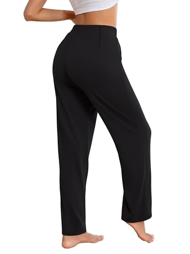 3 Pack Women's Lounge Pants Wide Leg Sweatpants with Pockets Elastic Waist Yoga Pant Casual Loose Jogger4
