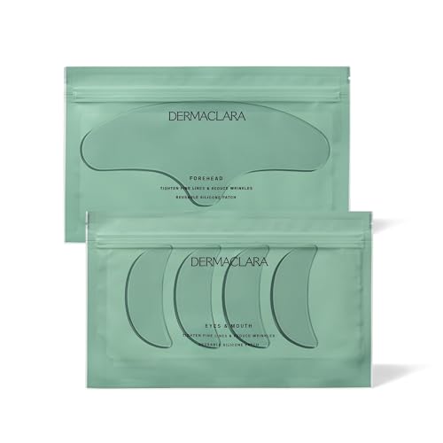 Dermaclara Silicone Patch Eyes & Forehead Kit - Anti-Wrinkle Face Patches for Frown & Smile Lines Reusable Overnight Silicone Wrinkle Pads Up to 30 Uses - 4 Eye & Mouth 1 Forehead